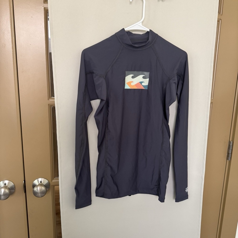 Billabong Womens Medium Grey Rash Guard Swim Top Disabled‎ Sports USA Logo